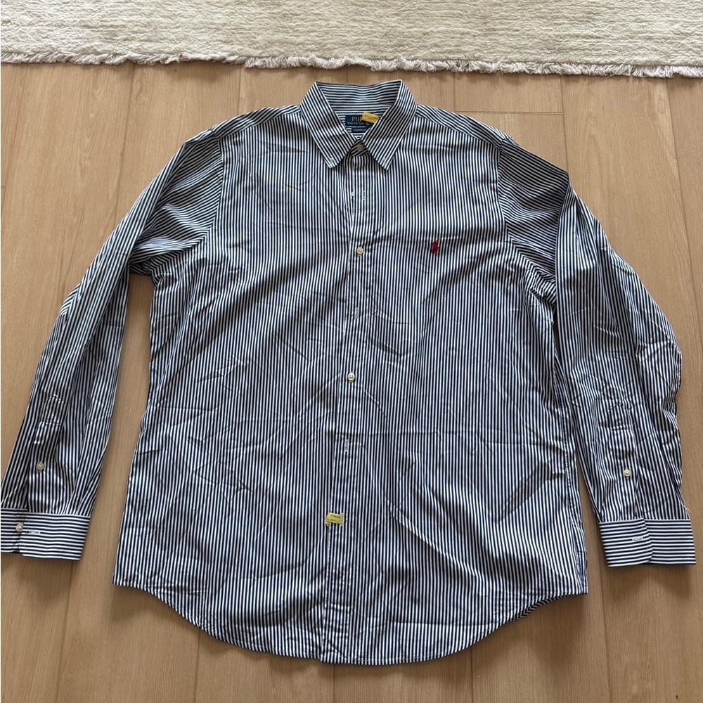 Ralph Lauren Navy and White Striped Button Down Shirt